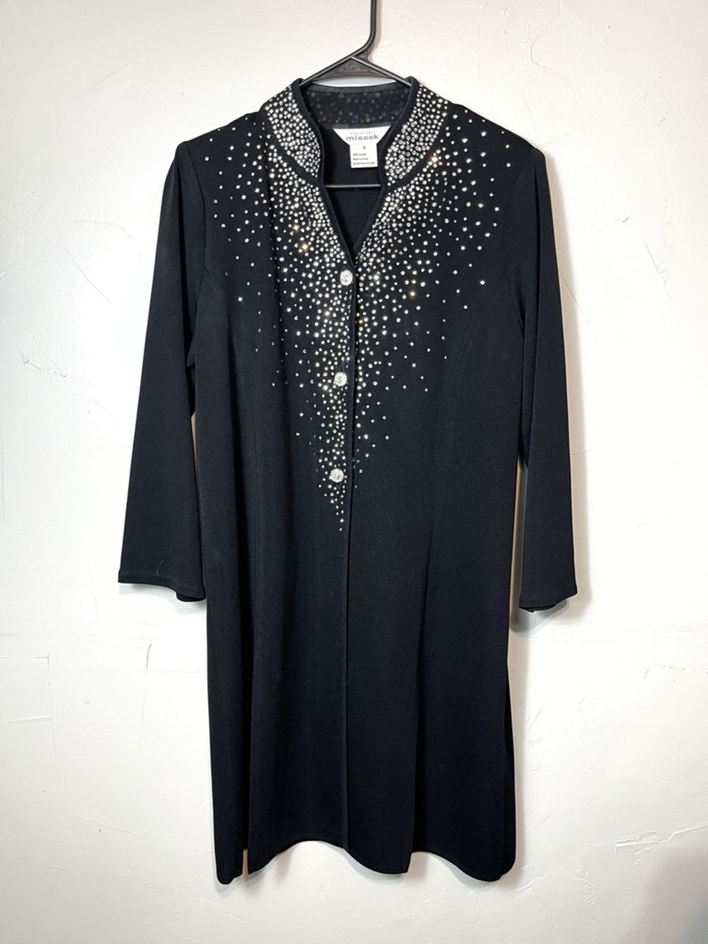 Misook Exclusively Misook Black + Rhinestone Crested Button Lightweight Duster